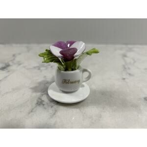 Brinton Bone China Mini Mug With Purple Pansy February